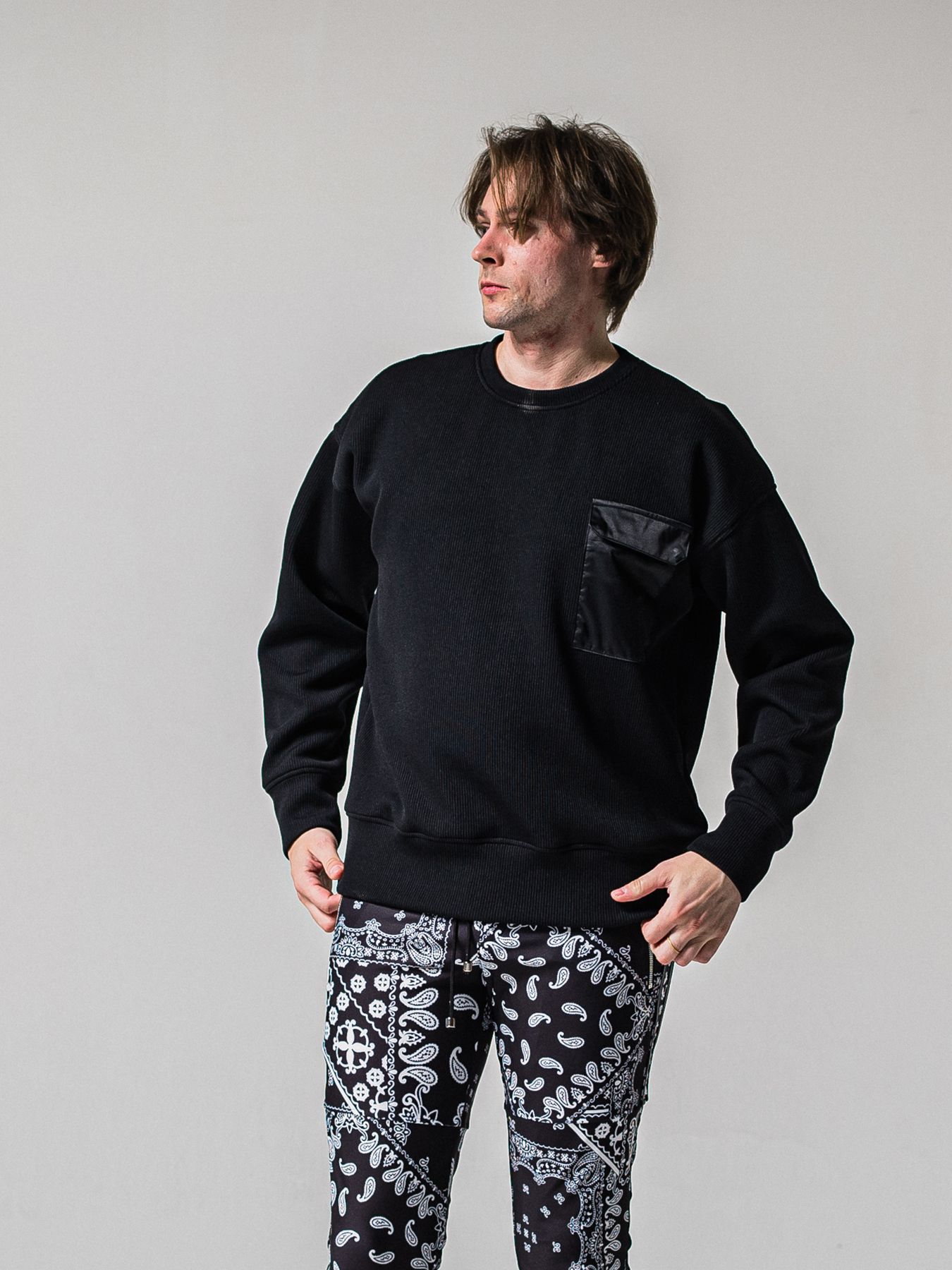 【予約品 11月16日(日) 締切】AZE MILITARY DROP TRAINER / 畔編みニット トレーナー / ブラック