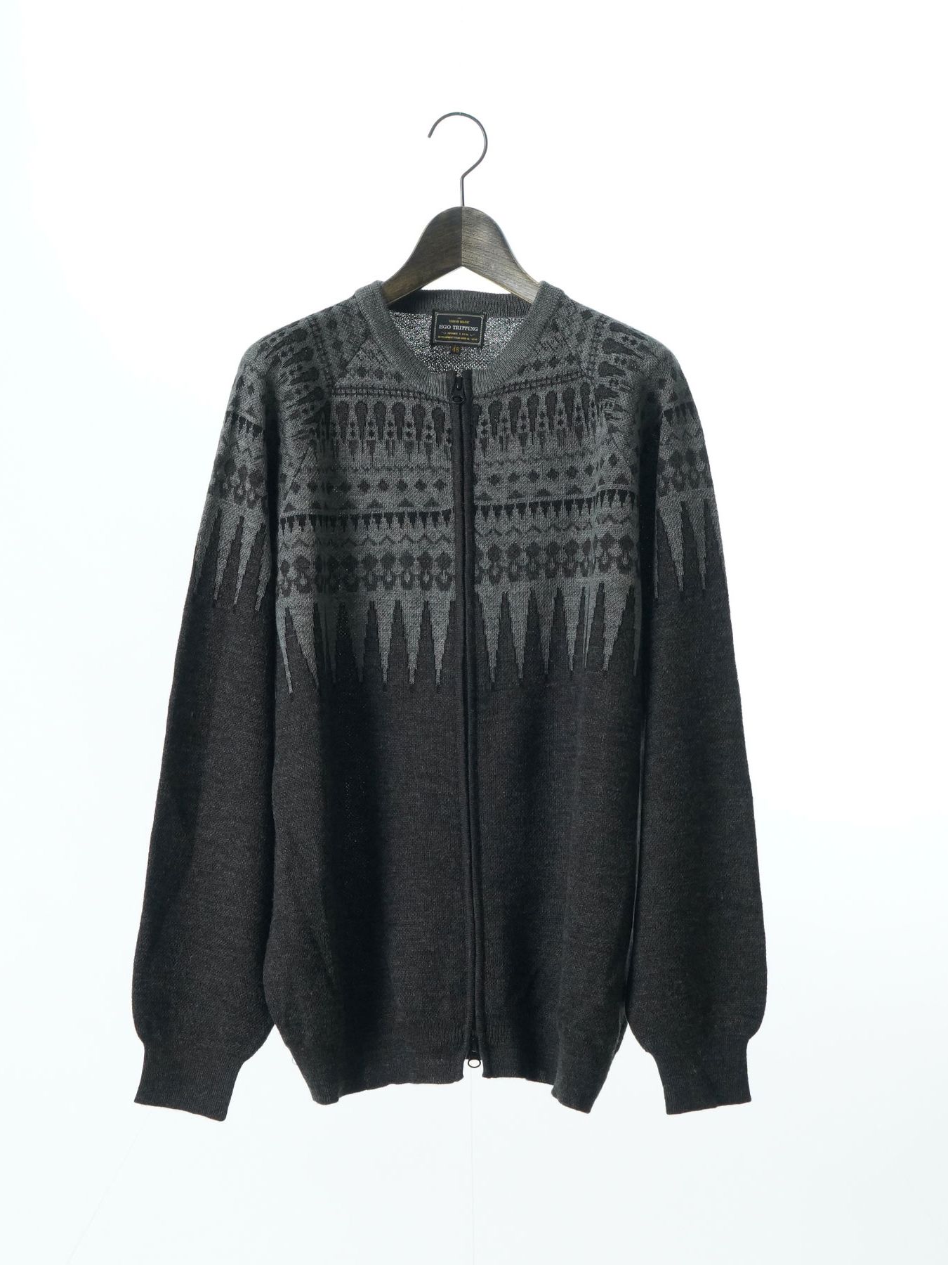 【予約品 】ARROWKNIT / ジャガードニットカーディガン / 杢ブラック×杢グレー系