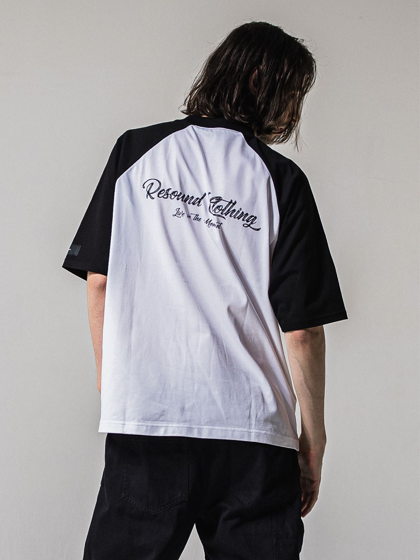 BACK RC RAGLAN OVER TEE / バックロゴ ラグランスリーブ オーバーTシャツ / ホワイト×ブラック