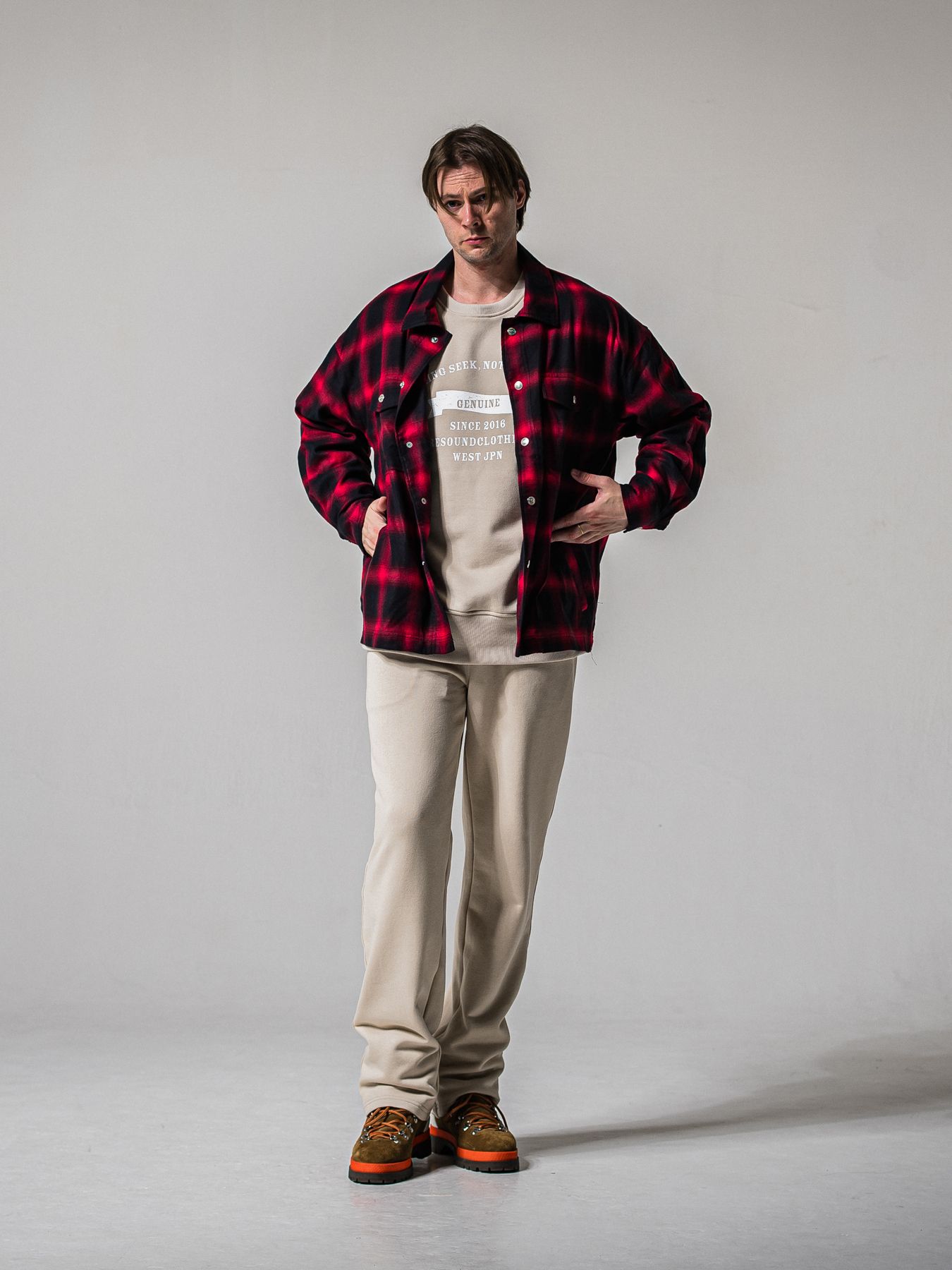 【予約品 11月16日(日) 締切】HF URAKE COLLEGE DROP TRAINER / 裏毛 カレッジロゴルーズ トレーナー / グレージュ