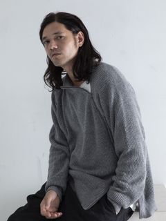 【予約品 】ZIPHI / ジップ ハイネック ニット / 杢グレー
