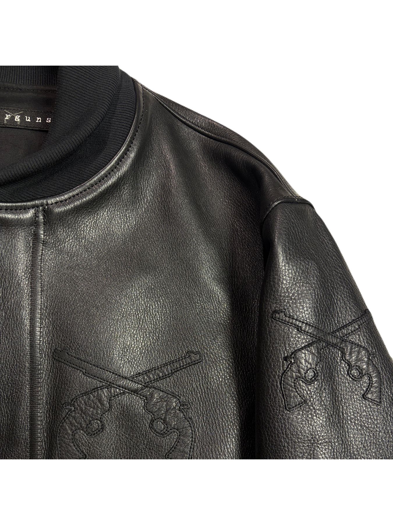 【予約品 3月9日(月) 18:00 締切】COW LEATHER RIB JKT / カウレザー スタジアム ジャンパー / ブラック