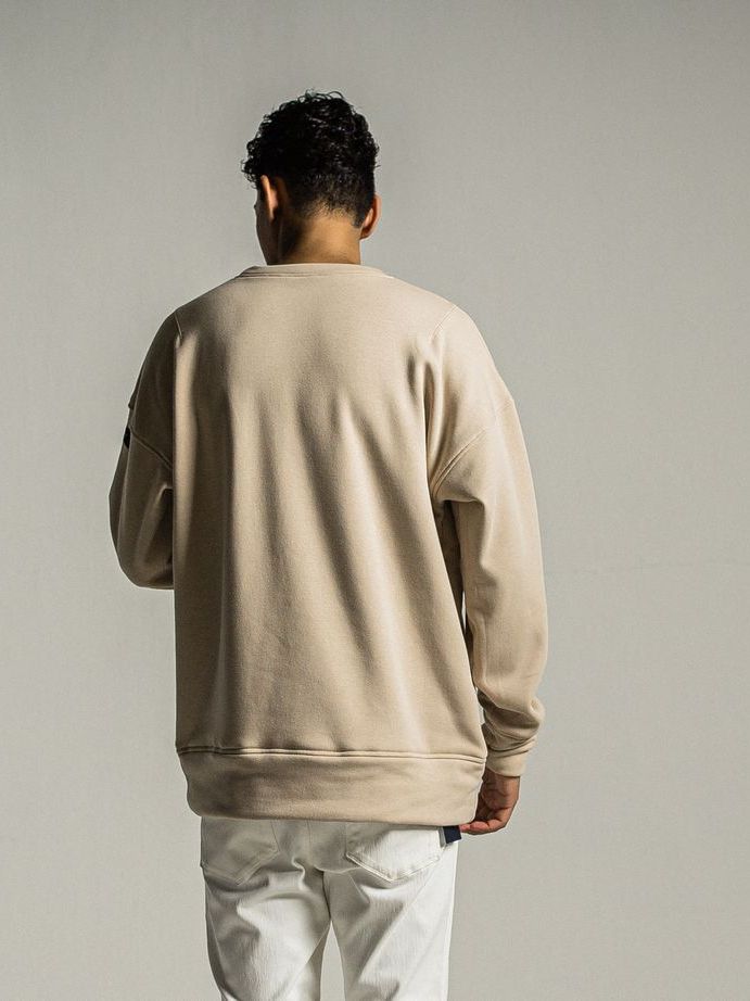 《予約9月1日18時締め》 handwriting rogo  velours fleece drop trainer  / ルーズトレーナー / ベージュ