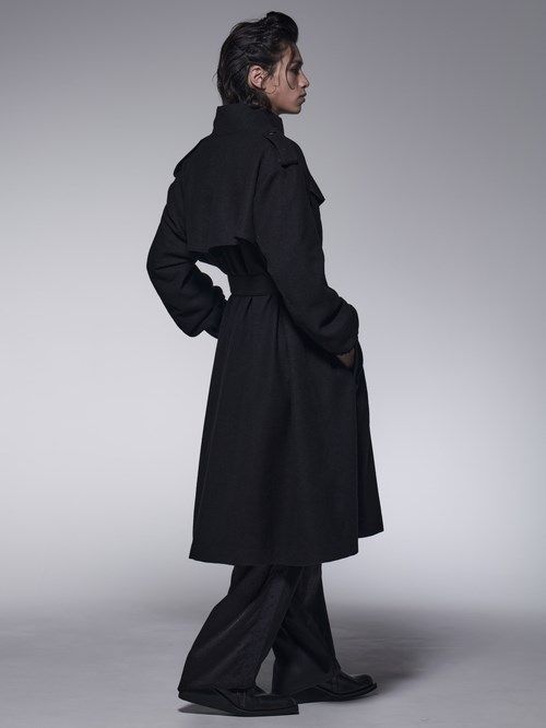 《予約品》 StandCollarDrapeCoat / スタンドカラードレープコート / ブラック 【kiryuyrik】 10月以降入荷予定