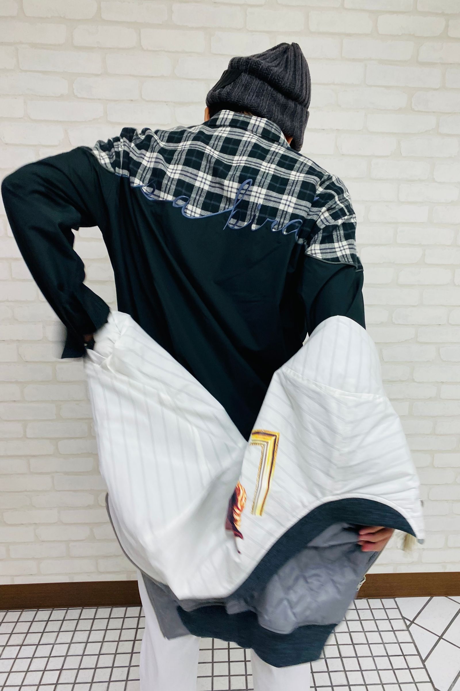 EMBROIDERY SWITCHING チェックシャツ / BLACK