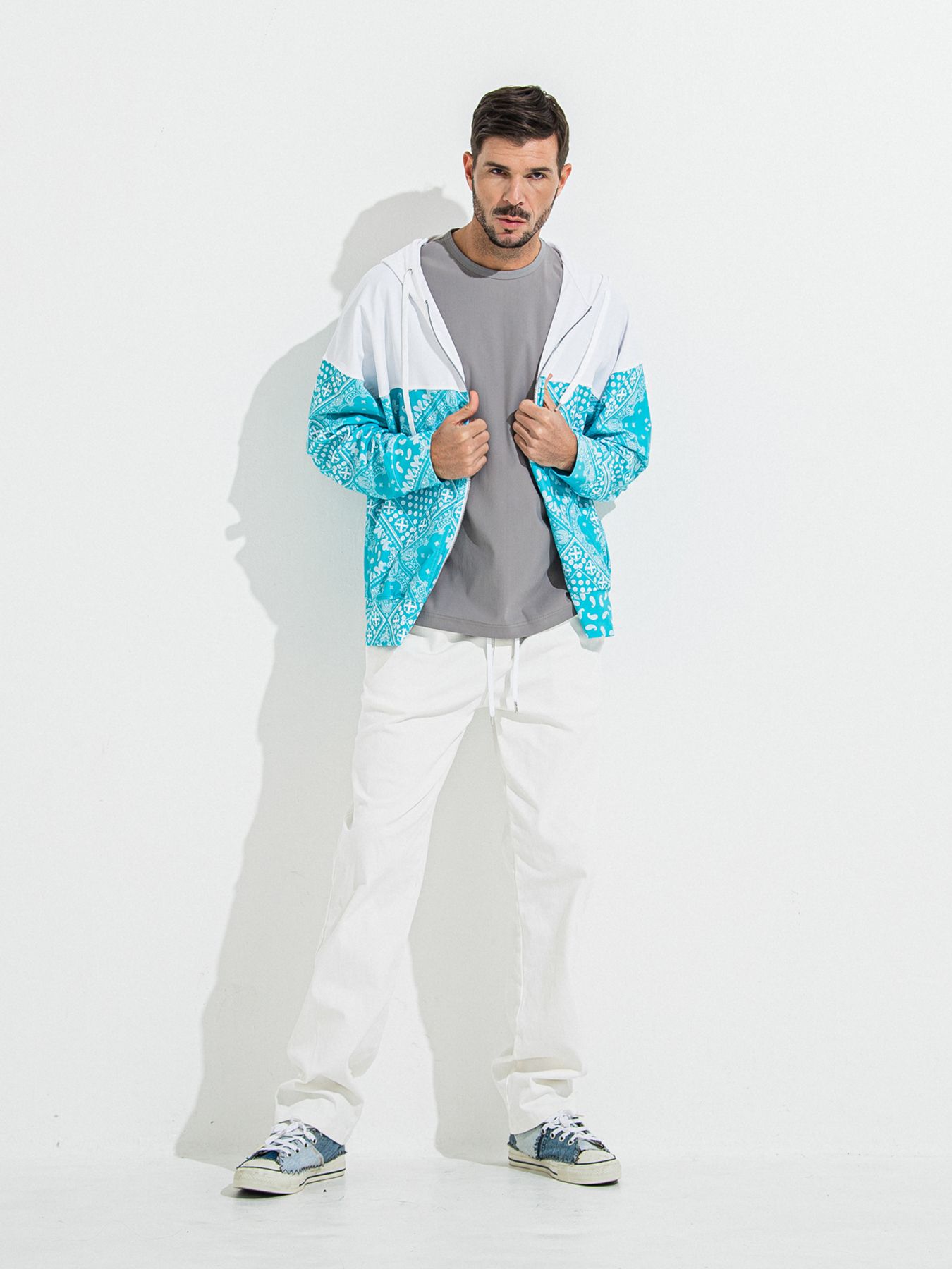 【予約品 】RASH OVER ZIPUP HOODIE / ラッシュガード オーバーサイズジップアップパーカー / バンダナブルーグリーン