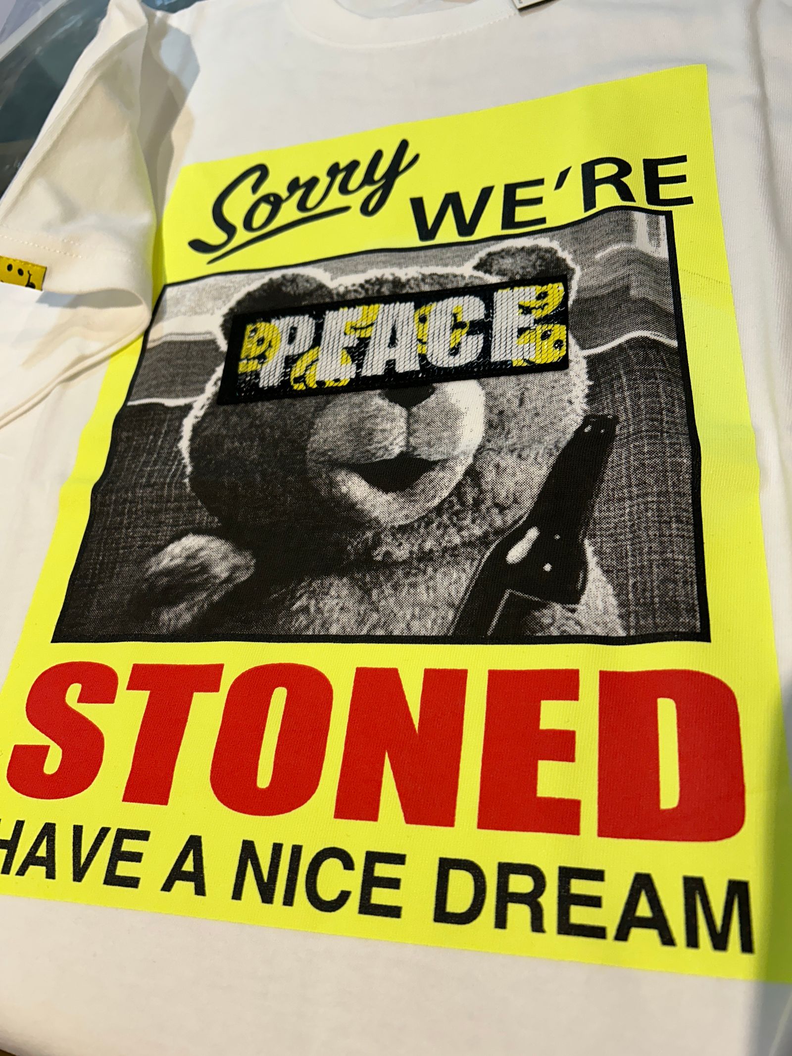 5.6ozコットン天竺 STONEDシークイン SS Tシャツ / ホワイト 【STUD MUFFIN(スタッドマフィン)】
