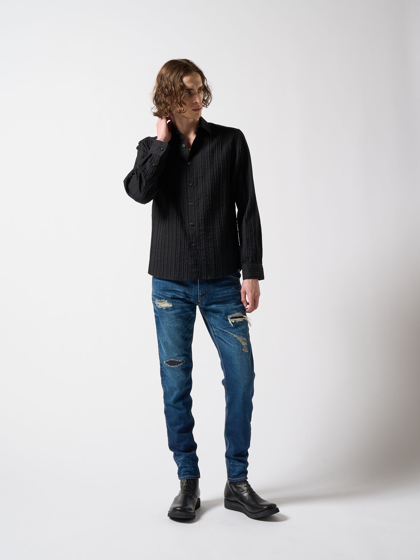 【予約品】 stripe shirt / ストライプシャツ / ブラック