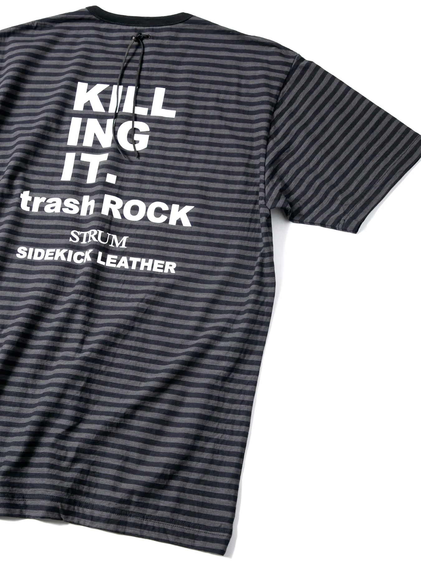 High Twisted Yarn Cotton Single Jersey Stripes Printed Crew Neck T-shirt / ボーダー強撚天竺 プリント クルーネック Tシャツ / ブラック×グレー