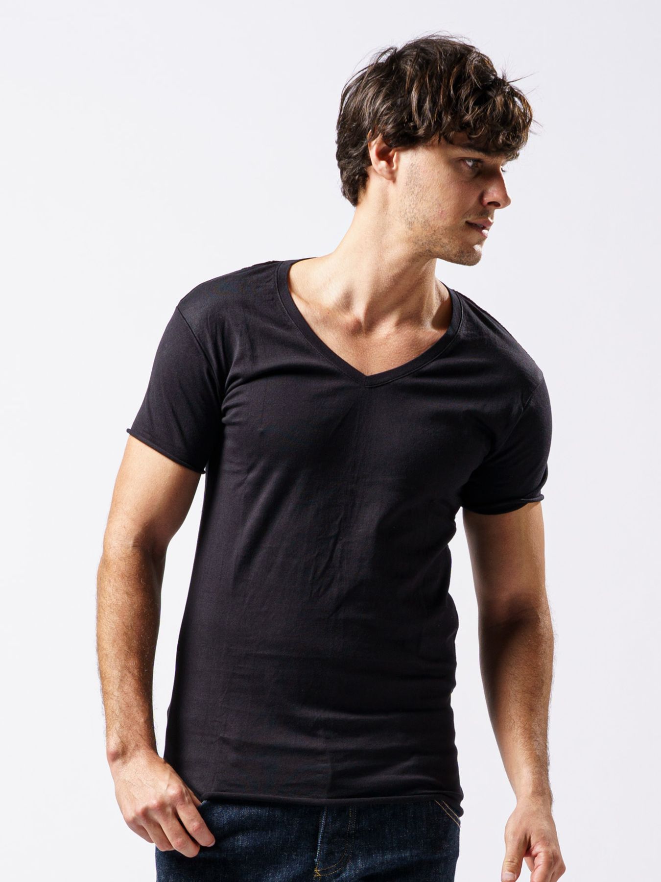 【予約品 1月25日(日) 締切】3 in pack-T S/S / 3インパック ショートスリーブ Tシャツ / ブラック / クルーネック、Vネック、ディープVネック