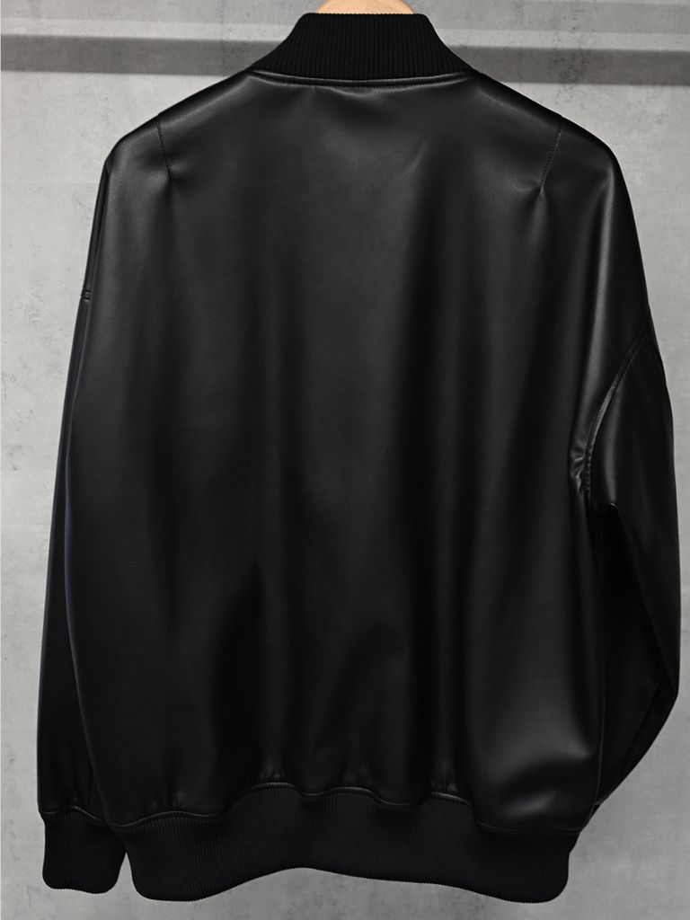 《予約9月1日18時締め》 leather Varsity jacket  / エコレザースタジャン / ブラック