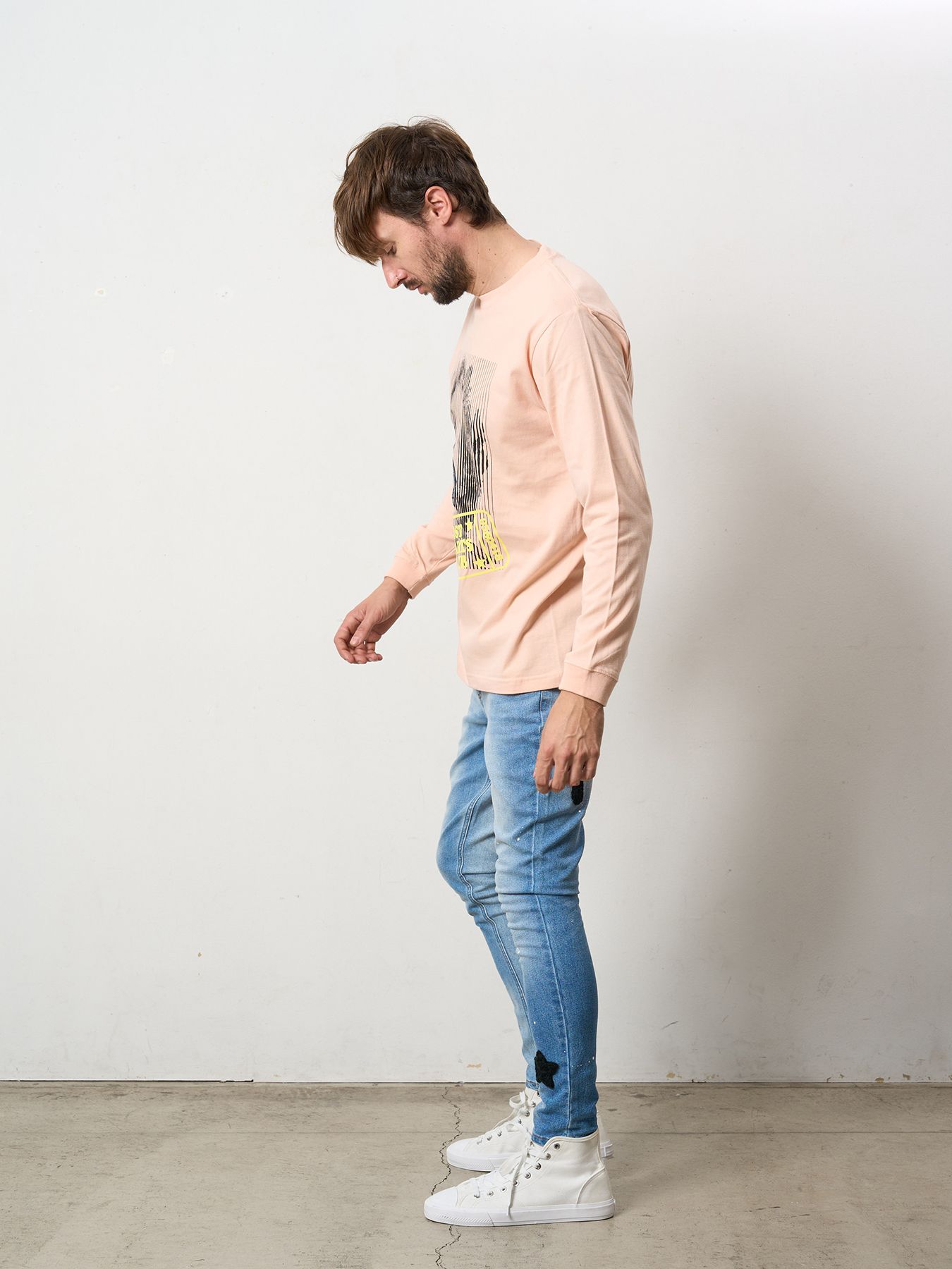 【予約品 5月8日(木) AM10時 締切】 5.6ozコットン天竺 LOST HEARTS シークインLS Tシャツ / ペールピンク