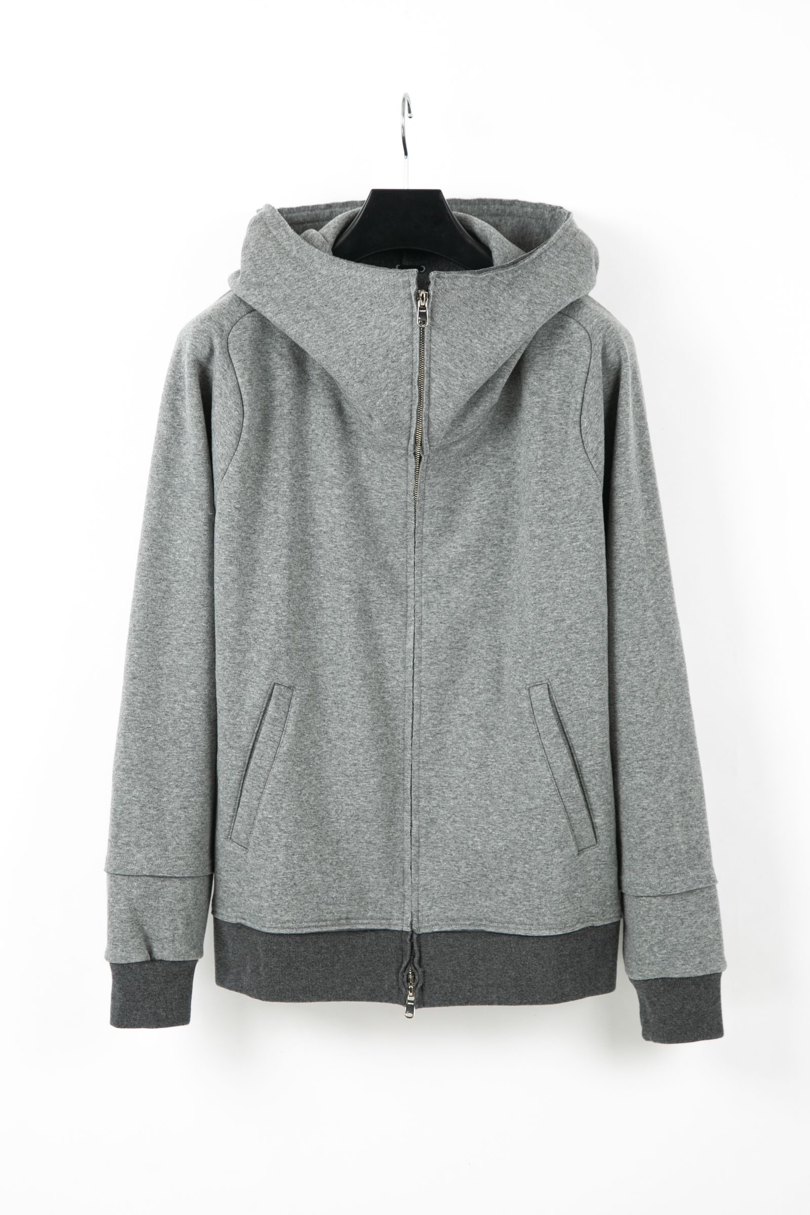 《予約品》トレッチコットンポリ ベロア加工ニット ジップアップフーディー / GRAY 【STRUM】 9月入荷予定