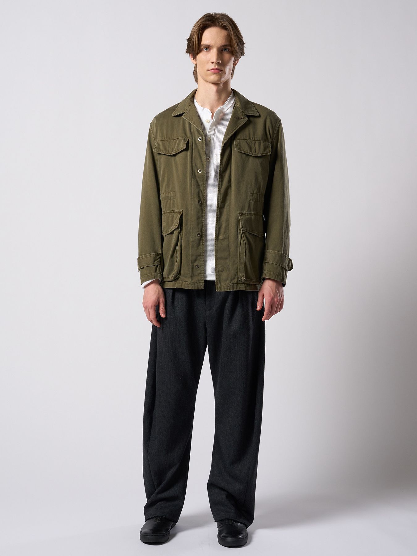 【予約品 4月19日(日) 18時締切】venetian stripe wide banana slacks / ヴェネツィアン ストライプ ワイドバナナスラックス / チャコール