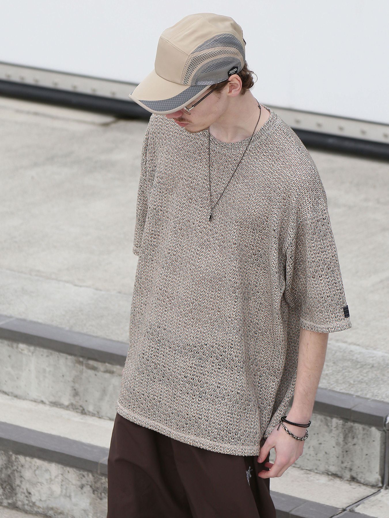 MIXED-MESH KNIT / メッシュニット Tシャツ / ミックスドナチュラル【QUOLT】