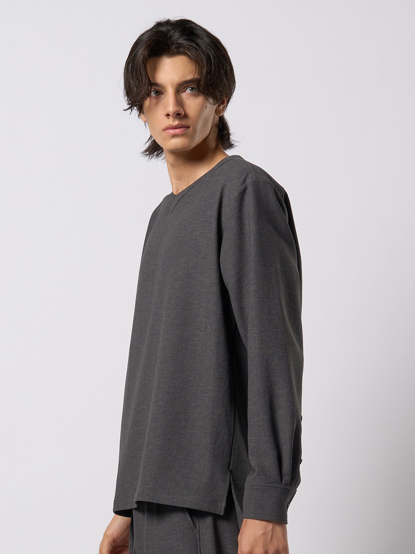 【予約品 9月23日(火) 締切】boat V-neck pullover shirt / ボートVネック プルオーバーシャツ / チャコール