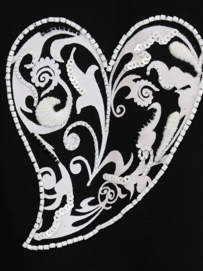 PAISLEY HEART SKULL T スパンコール＆ビーズ ブラック 【Roen】