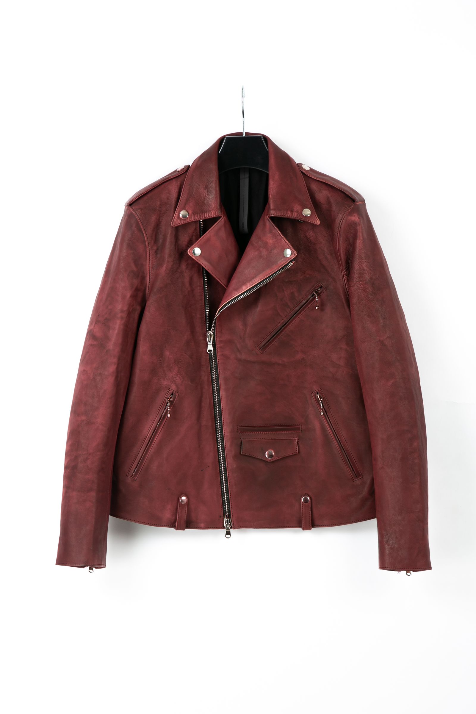 《予約品》フルタンニン鞣し ジャパンカーフスキン 燃焼製品染め ダブルライダース JOEY / BURGUNDY 【STRUM】 9月下~10月上旬入荷予定