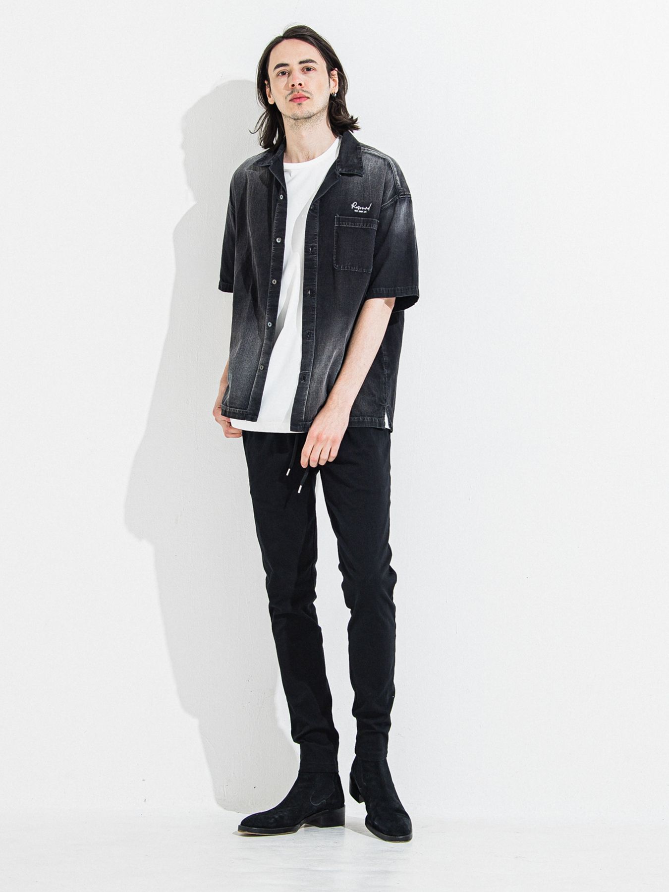 【予約品 】ZACK HALF DENIM SHIRT / ザックハーフスリーブデニムシャツ / ブラックプリント