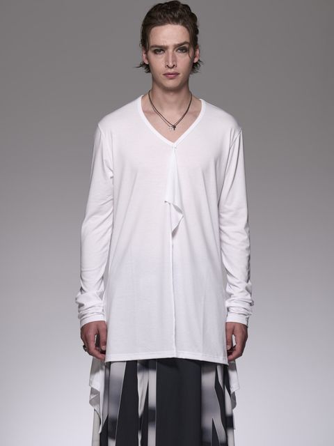 《予約品6/17締め》 FrillFlareV-NeckT / フレアVネックTシャツ / ホワイト