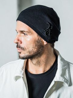 LINEN KNIT CAP / リネン RCロゴ刺繍 ニットキャップ / ブラック