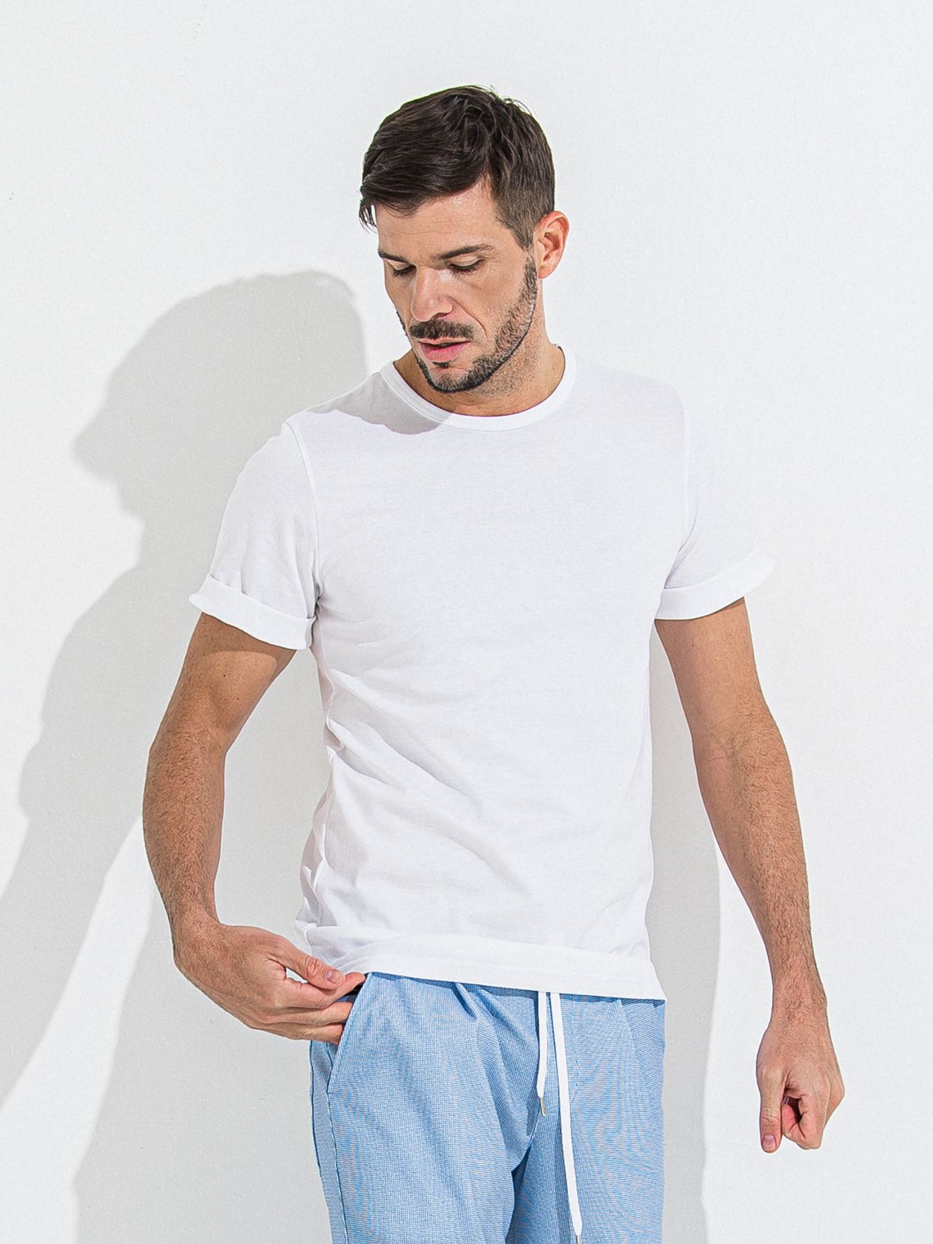 GIZA BASIC ROLL UP TEE / 無地白 ギザベーシックロールアップTシャツ / ホワイト
