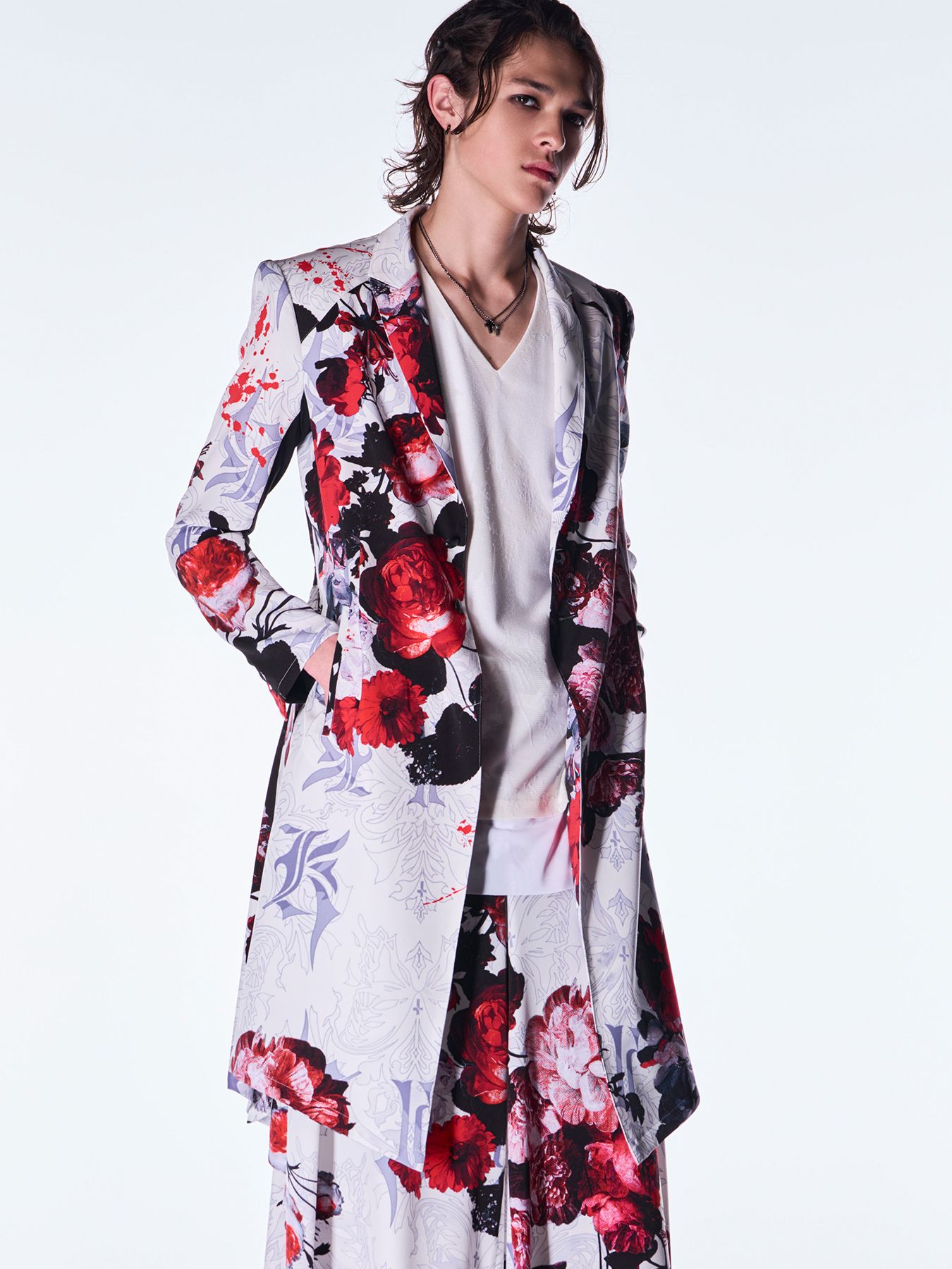 【予約品 6月29日(月) 締切】Goth Flora Suede Satin Flare Jacket / フレアジャケット / ホワイト