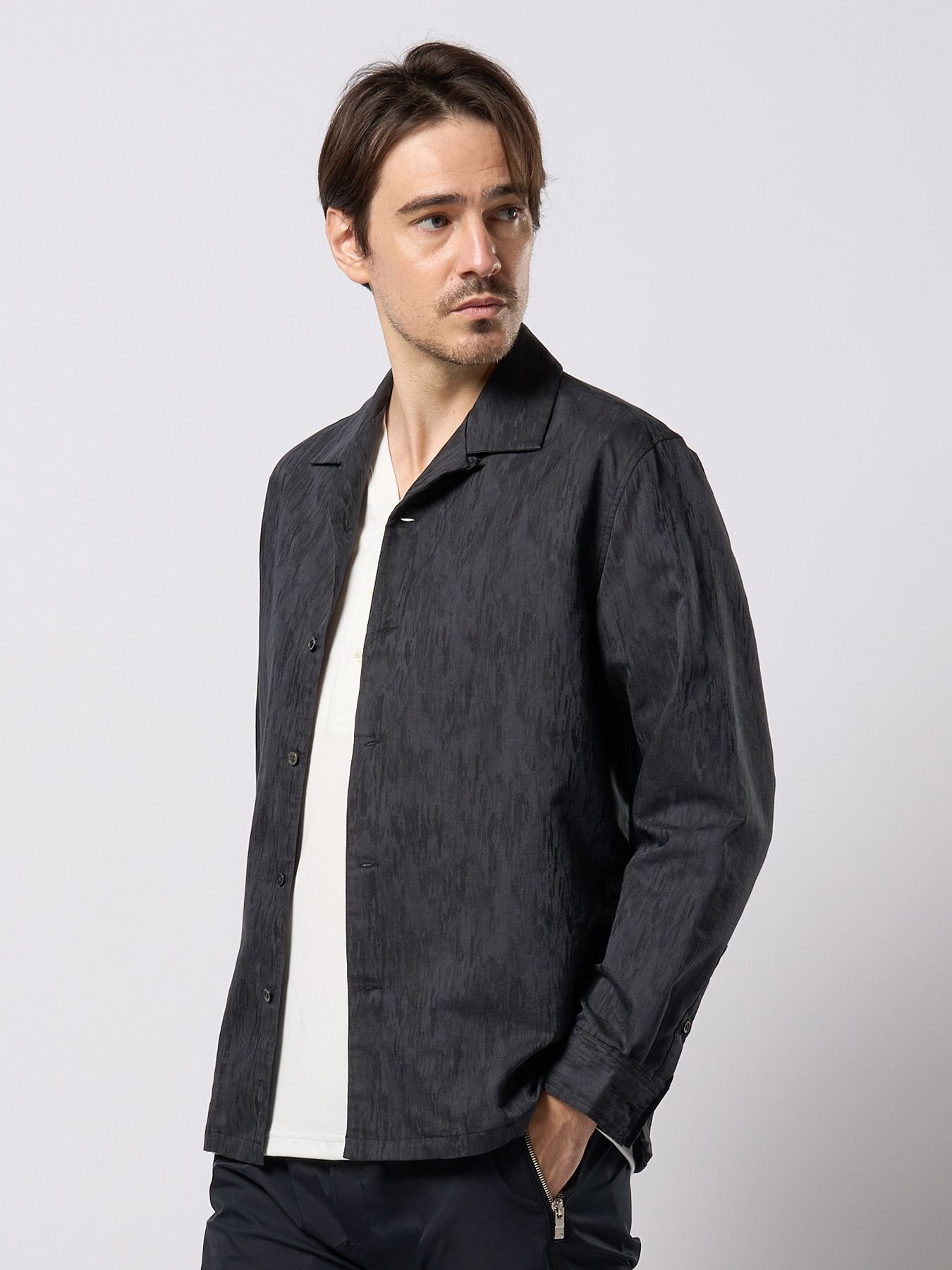 【予約品 9月23日(火) 締切】jacquard open collar shirt / ジャガード オープンカラーシャツ / ブラック