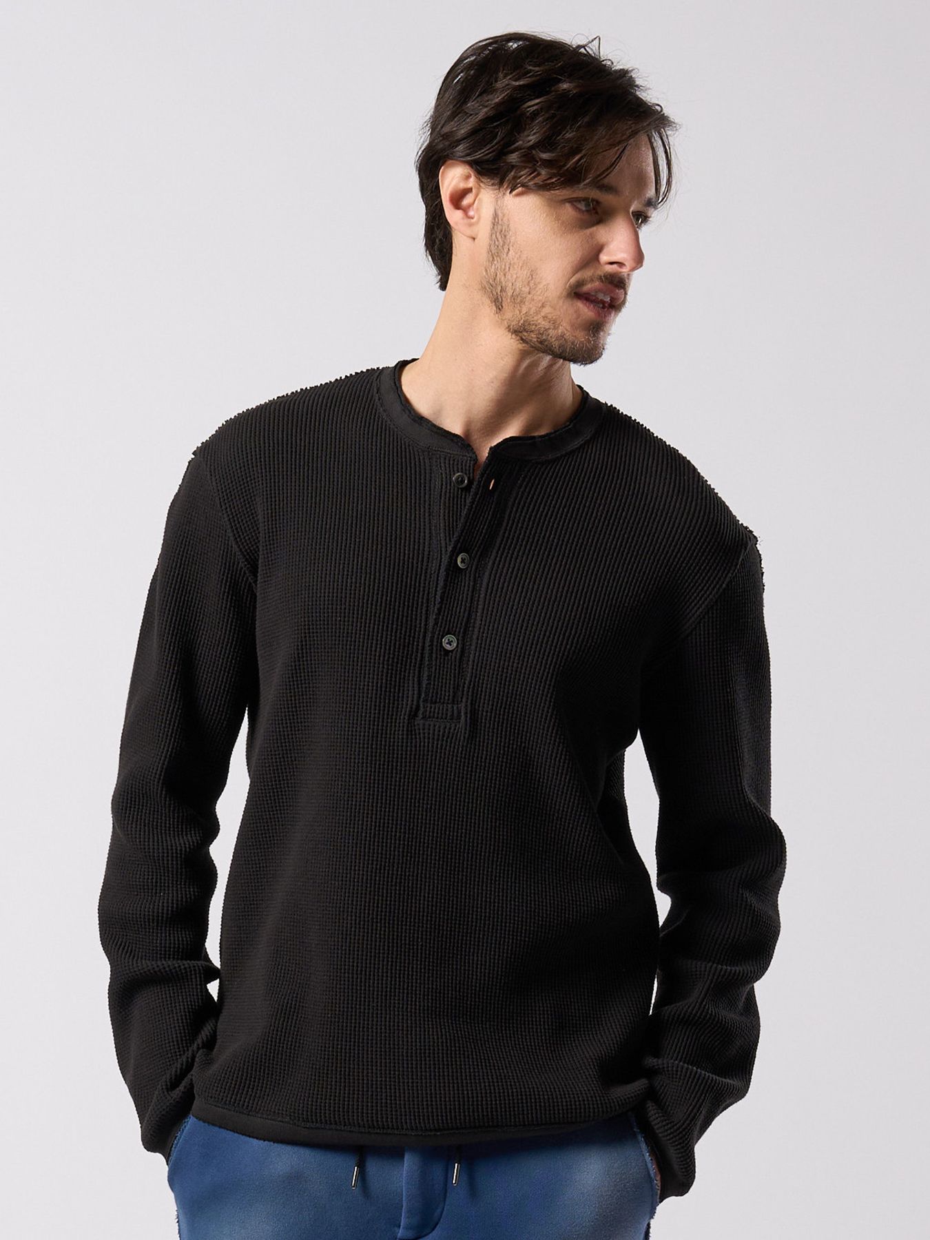 【予約品 4月19日(日) 18時締切】waffle henley L/S / ワッフル ヘンリーネック ロングスリーブ / ブラック
