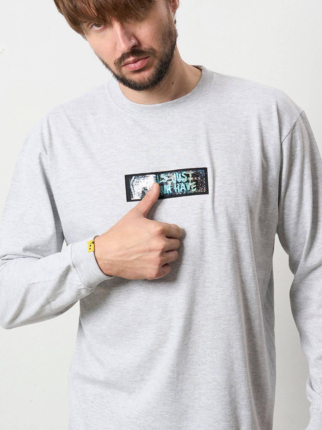【予約品 5月8日(木) AM10時 締切】 5.6ozコットン天竺 スターグラムハート＆シークインLS Tシャツ / アッシュ