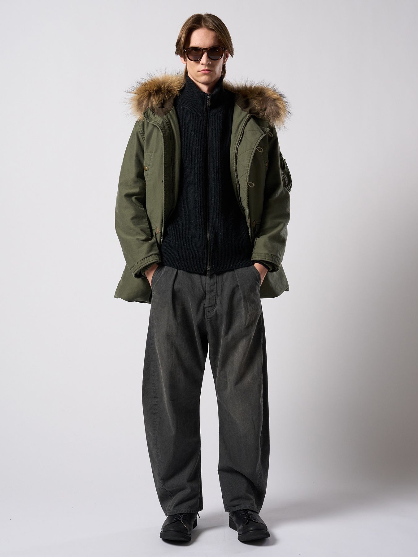 【予約品 4月19日(日) 18時締切】lomond×powder zip-up knit / ジップアップニット / ブラック