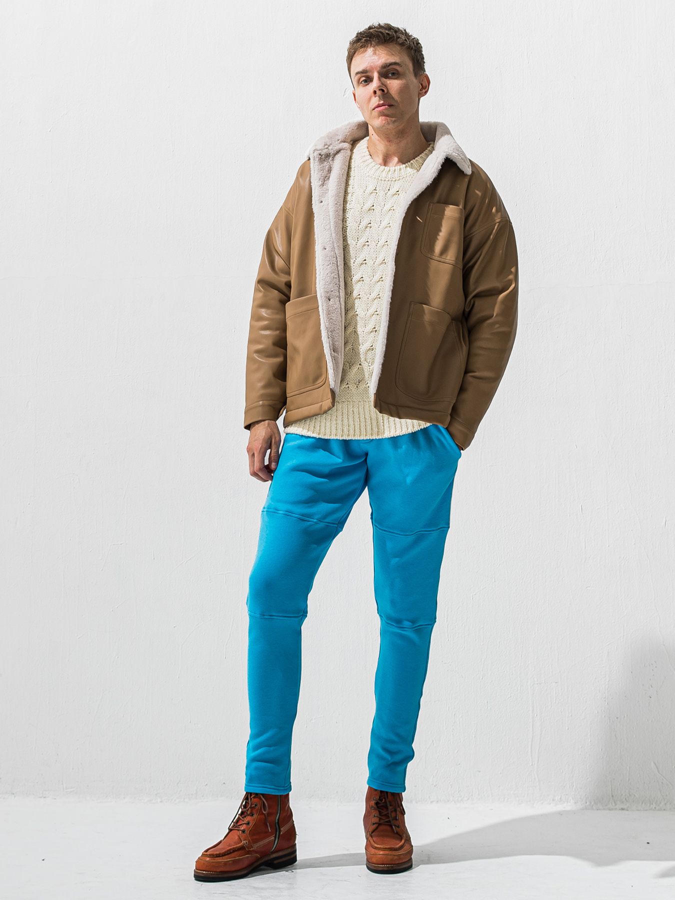 【予約品 9月6日(日) 締切】LEATHER FUR COVERALL / レザー ファー カバーオール / ベージュ
