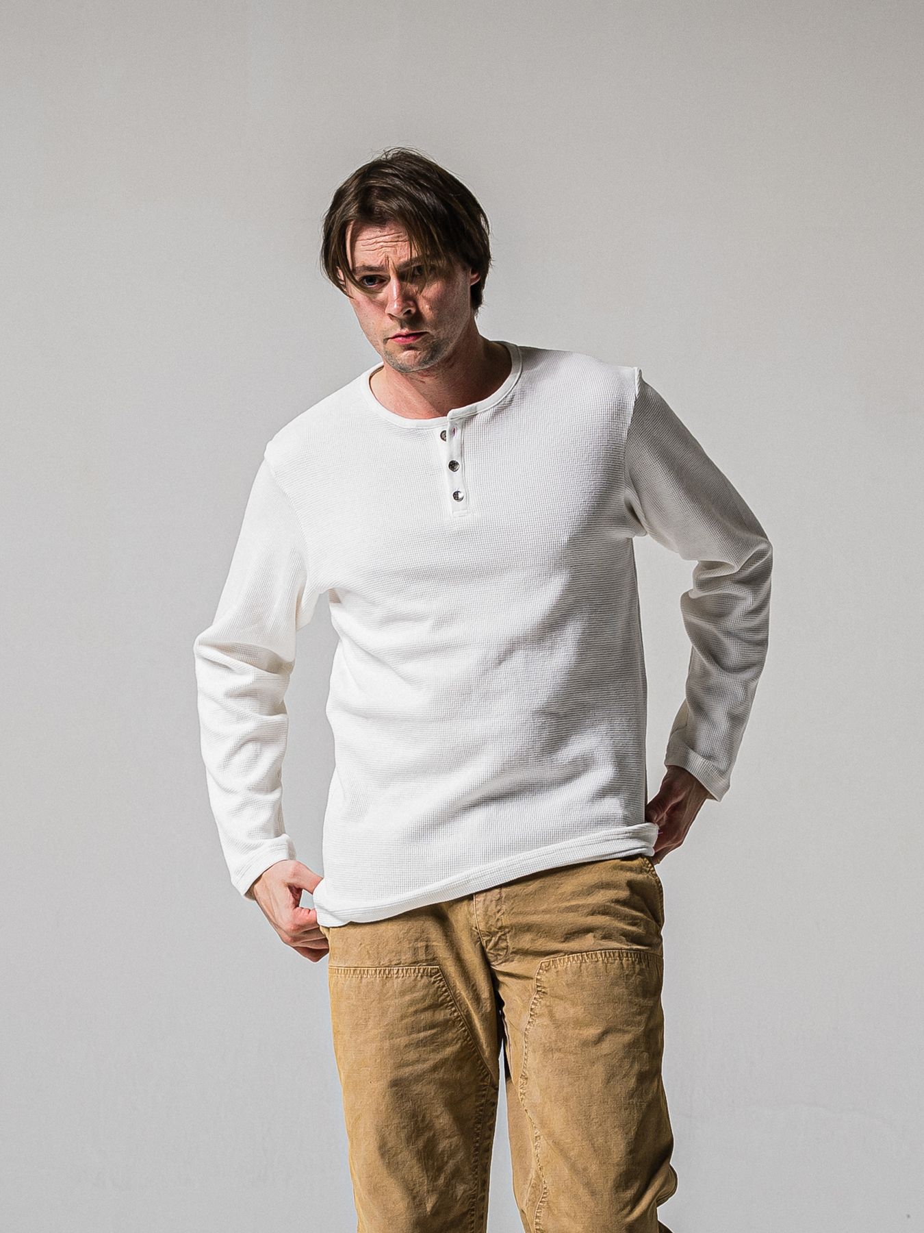 【予約品 11月16日(日) 締切】WAFFLE HENRY / ワッフルサーマル ヘンリーネック / ホワイト