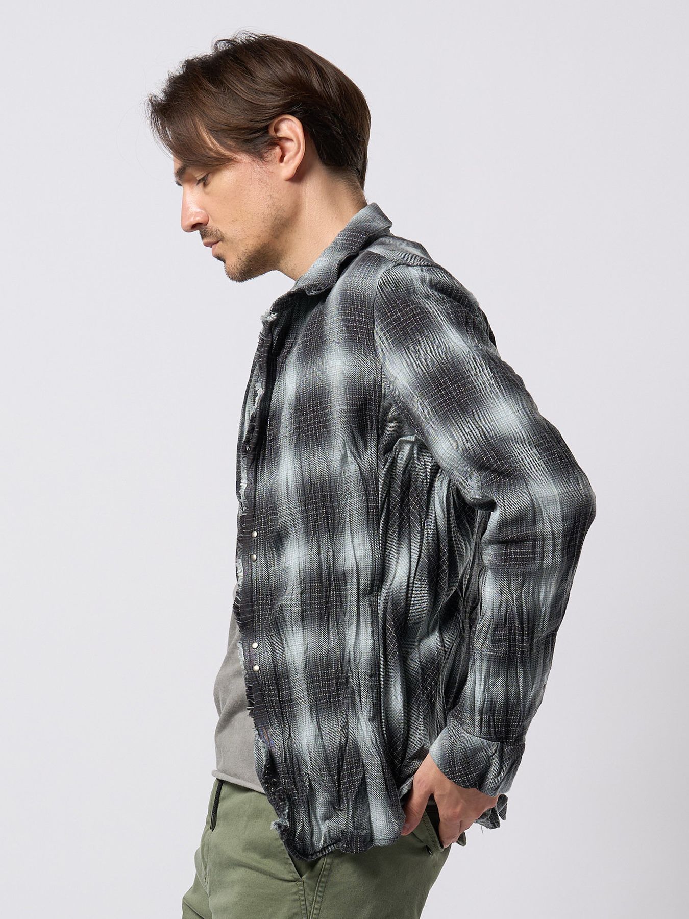 【予約品 9月23日(火) 締切】2-hook check / 2フック チェックシャツ / ブラック