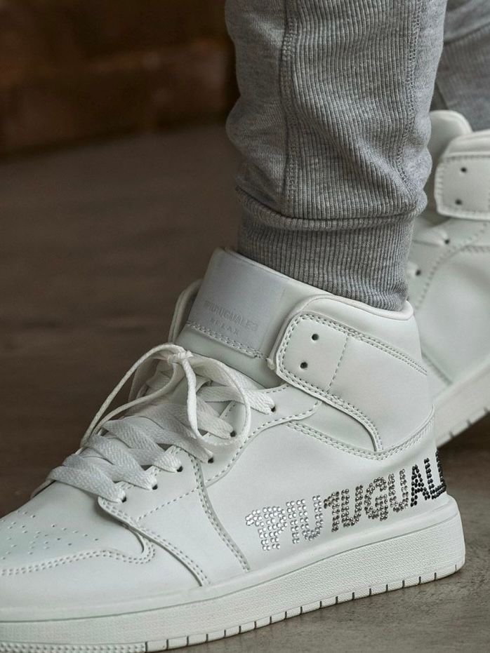 ラインストーンロゴハイカットスニーカー / ホワイトUSX-26007