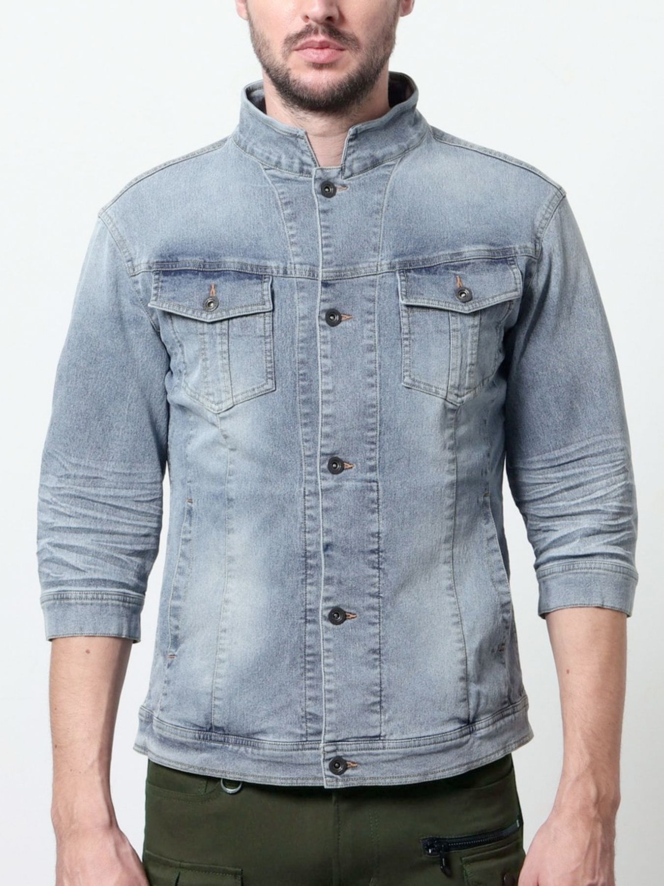 ライトオンスストレッチデニム7分袖Gジャン / ブルー【HIDEAWAYS NICOLE】