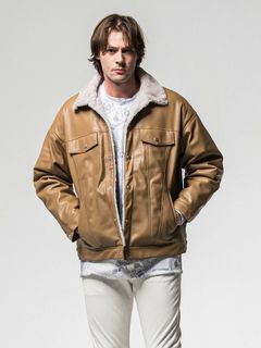 【予約品 8月31日(日) 締切】LEATHER FUR OVER G / レザーファーオーバーGジャケット / キャメル