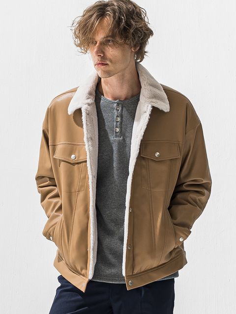 【予約品 9月6日(日) 締切】LEATHER FUR OVER G / レザー ファー オーバー Gジャン / ベージュ