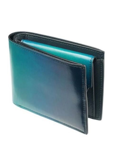 二つ折り財布 イタリア産ベビーカーフ × 国産牛革TurquoiseBlue  YVP132【 yuhaku】