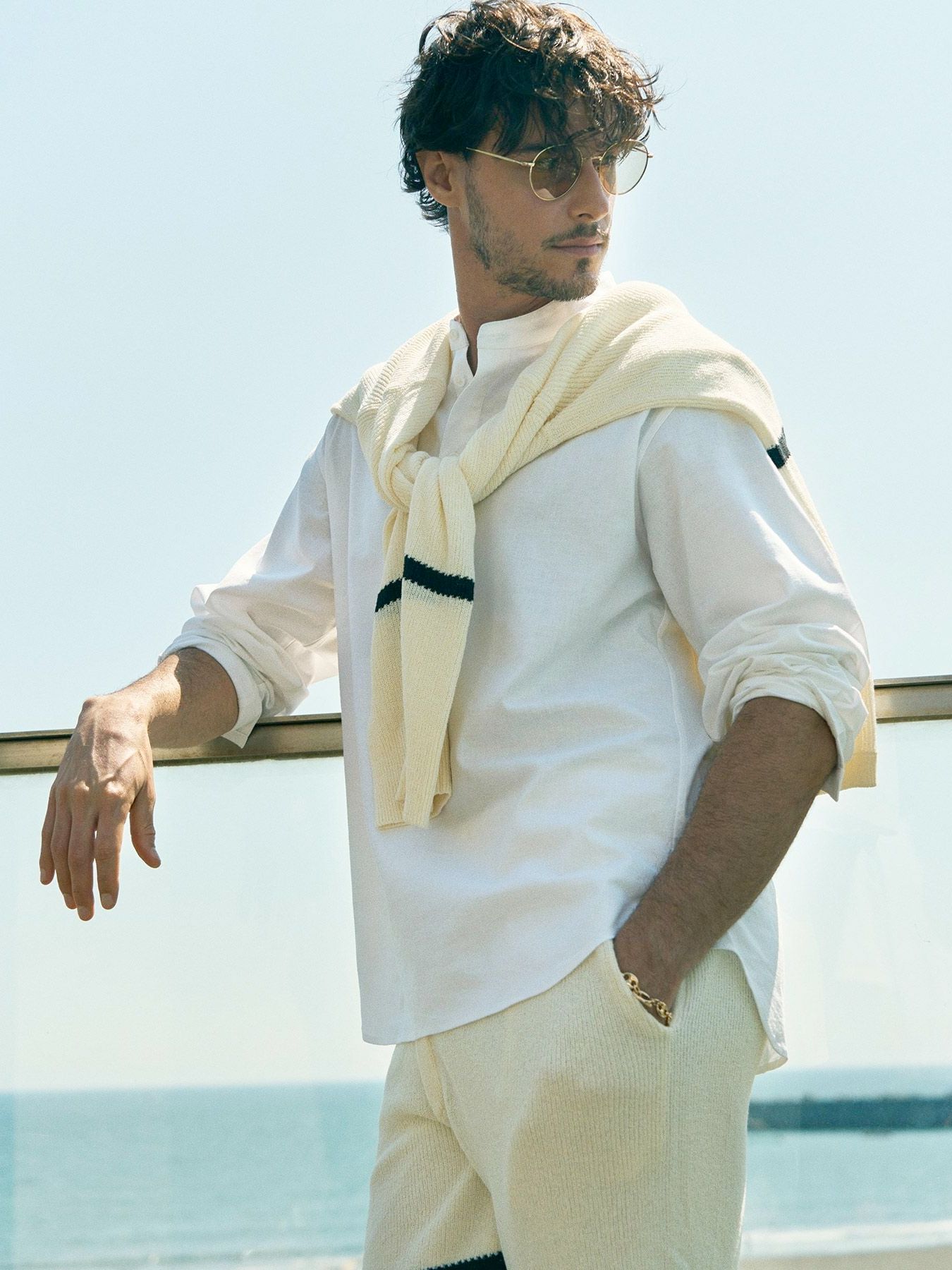 ラインニットカーディガン / ホワイト