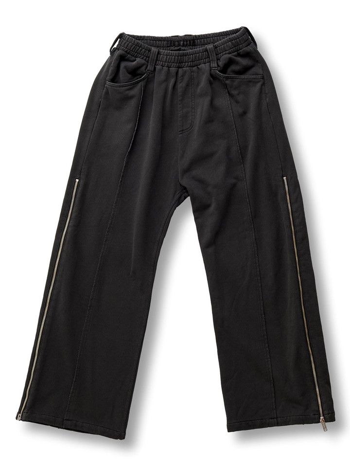 サイドZIPワイドイージーフレアPANTSブリーチ加工グレー