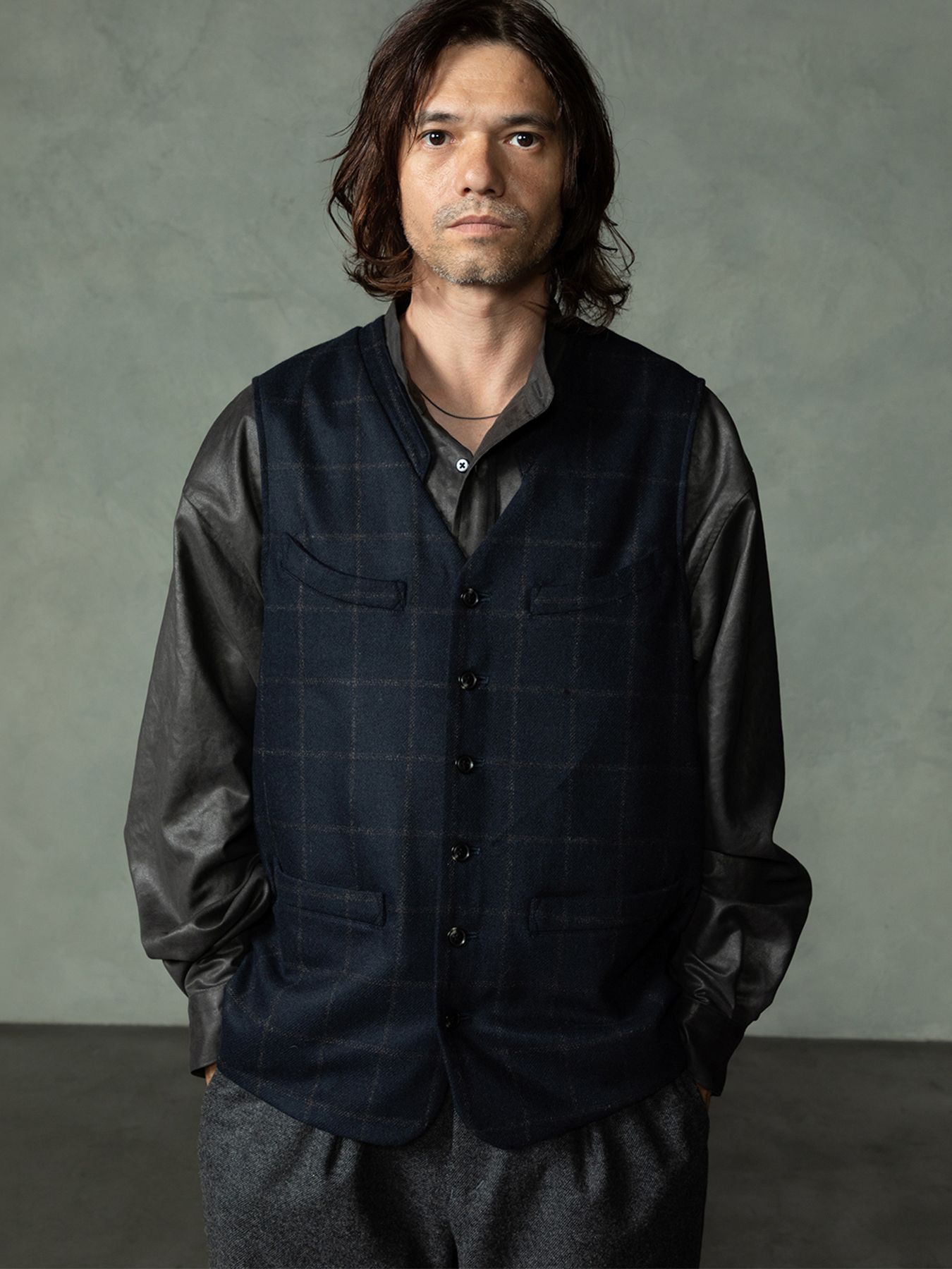 【予約品 7月5日(日) 締切】FRENCH GILET windowpane / ウィンドーペイン ウールベスト / ネイビーチェック