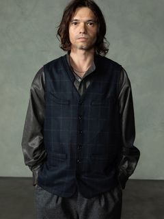 【予約品 7月5日(日) 締切】FRENCH GILET windowpane / ウィンドーペイン ウールベスト / ネイビーチェック