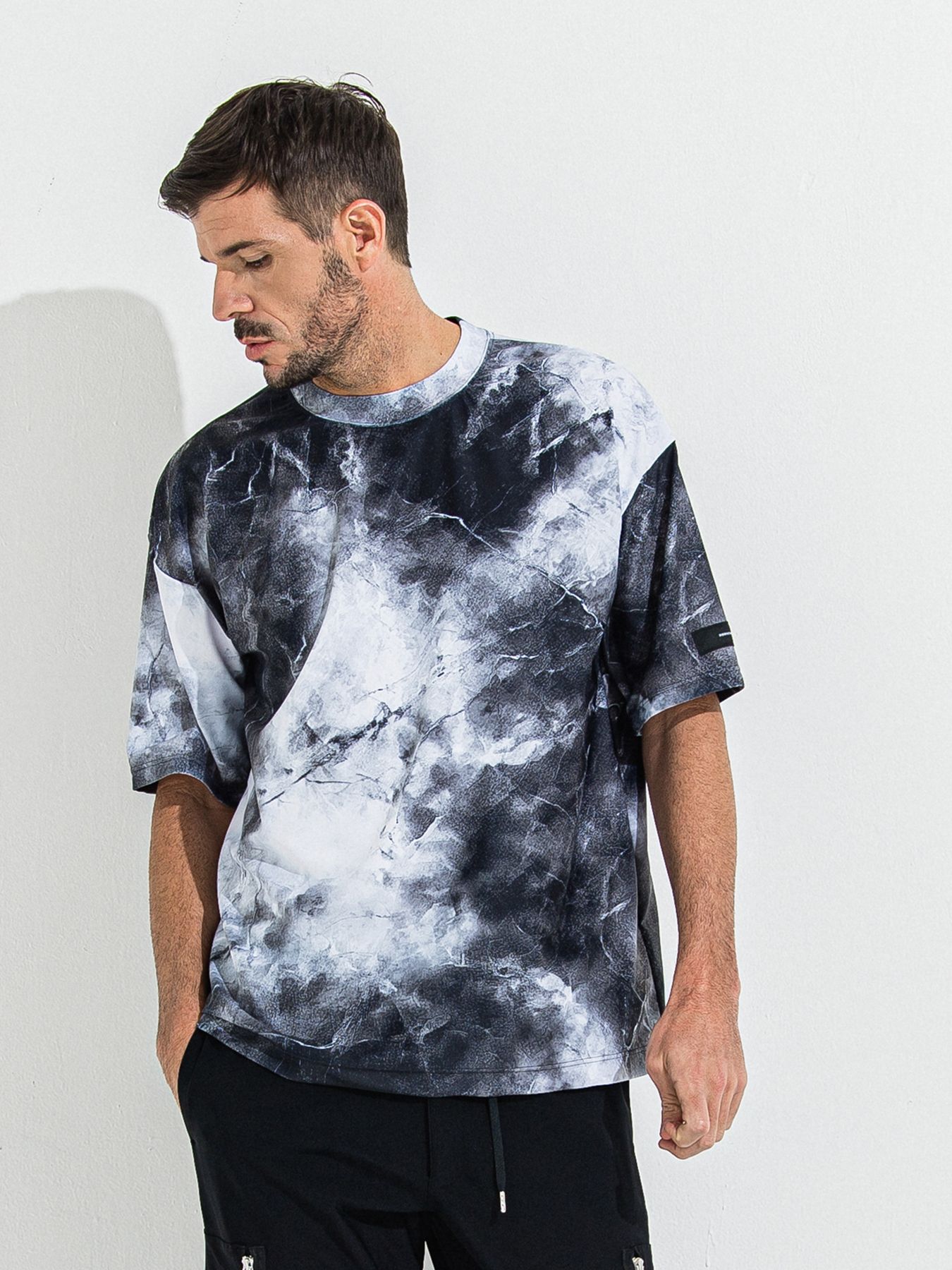 MARBLE RASH OVER T / ラッシュガード マーブルオーバーサイズTシャツ / ブラック