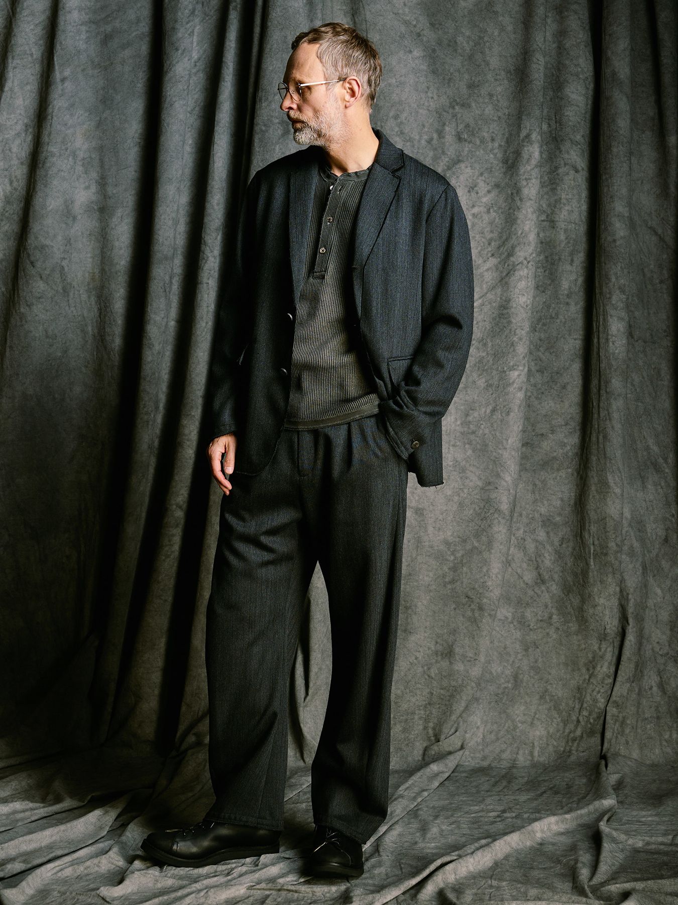 【予約品 4月19日(日) 18時締切】venetian stripe single jacket / ヴェネツィアン ストライプ シングルジャケット / チャコール