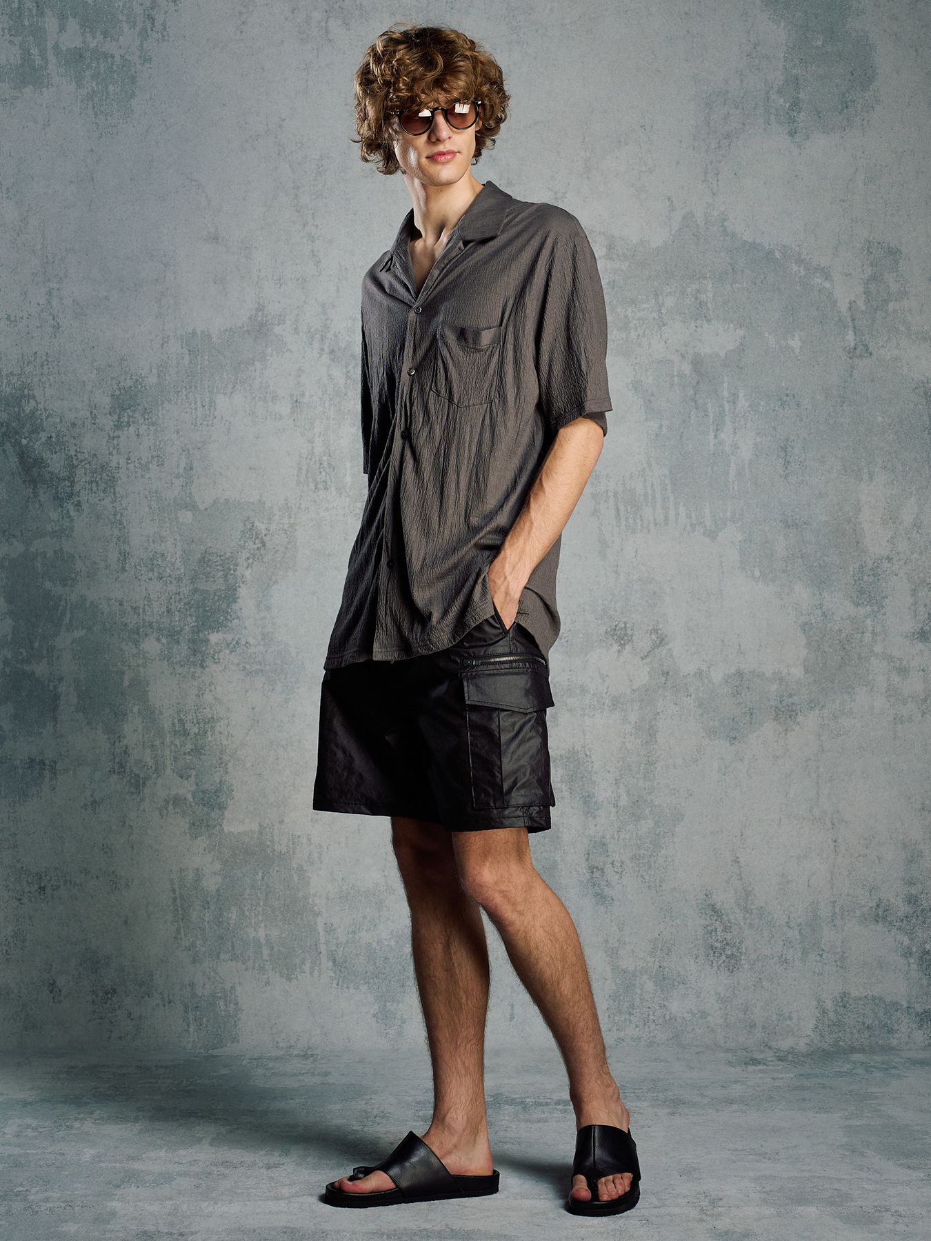 【予約品 1月25日(日) 締切】ex.comfy wool open collar shirt / サマーウール オープンカラーシャツ / スチールグレー