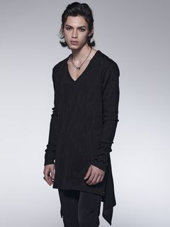 《予約品》 FlareV-NeckT-Shirt / パイソンジャガード織 Vネックフレアー長袖T/ ブラック 【kiryuyrik】 9月以降入荷予定