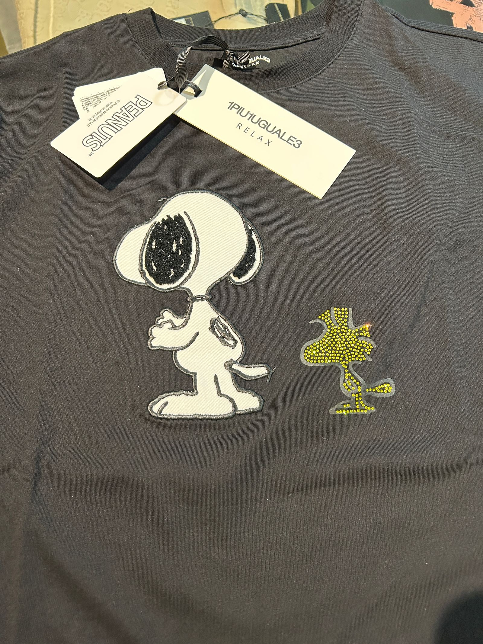 スヌーピー コラボ 長袖Tシャツ / ブラック ラインストーン【PEANUTS × 1PIU1UGUALE3 RELAX】