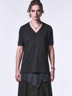 SlitHemLayeredT-Shirt / スリットレイヤードTシャツ / ブラック×ブラック