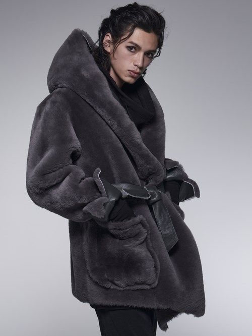 《予約品》 ShawlHoodMoutonCoat / リバーシブルムートンコート / グレー 【kiryuyrik】 11月以降入荷予定